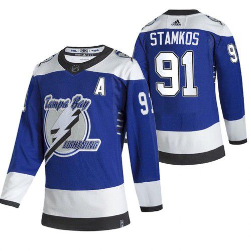 Cheap Men Tampa Bay Lightning 91 Stamkos Blue NHL 2021 Reverse Retro jersey